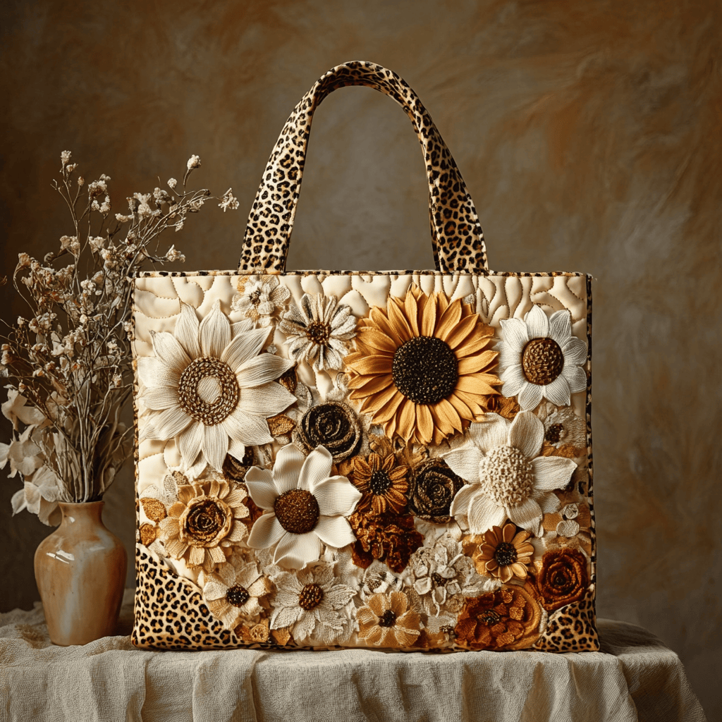 Golden Bloom Quilted Tote Bag Trendy Shoulder Bags Sunflower Presents Merchandise