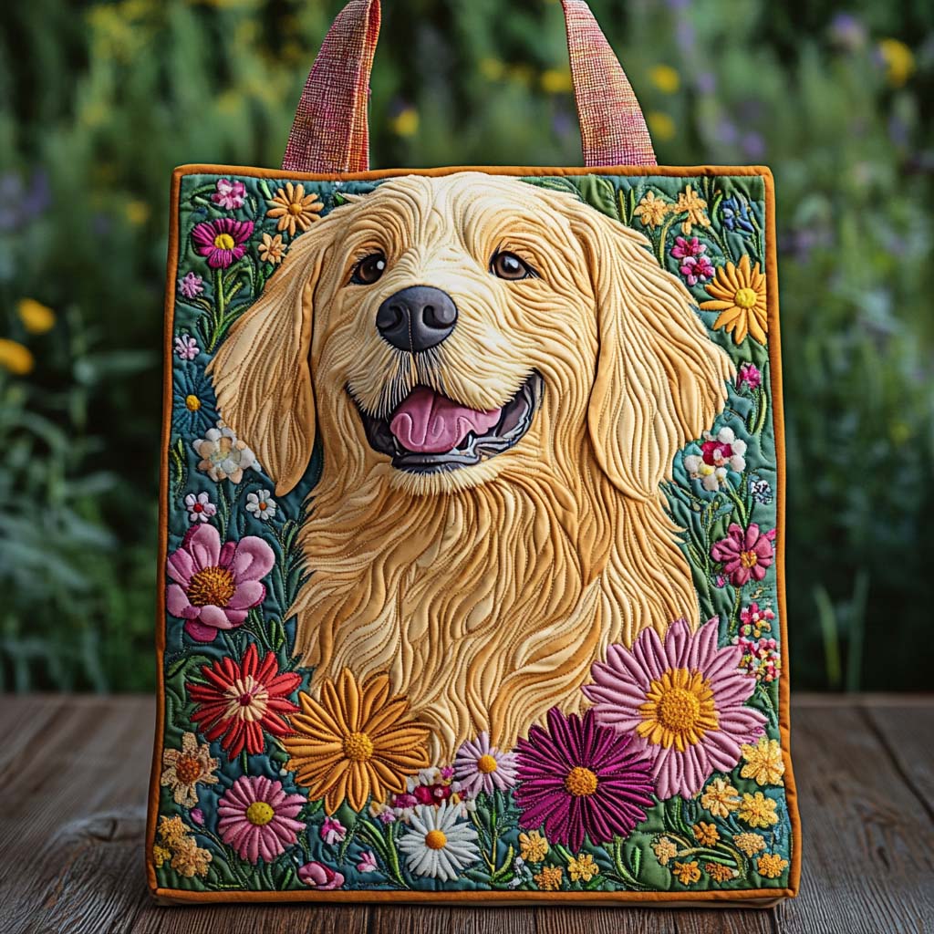 Golden Blossom Smile Quilted Tote Bag Best Quality Tote Bags Best Gifts For Golden Retriever Owners