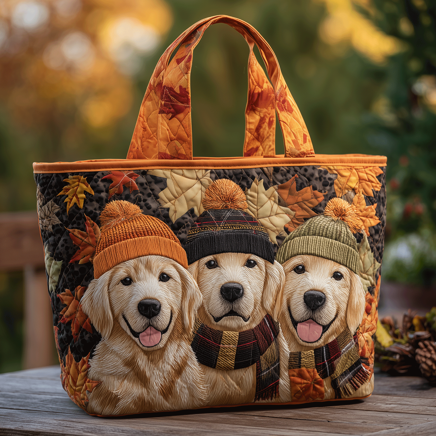 Golden Fall Friends Quilted Tote Bag Best Everyday Tote Presents For Golden Retriever Owners