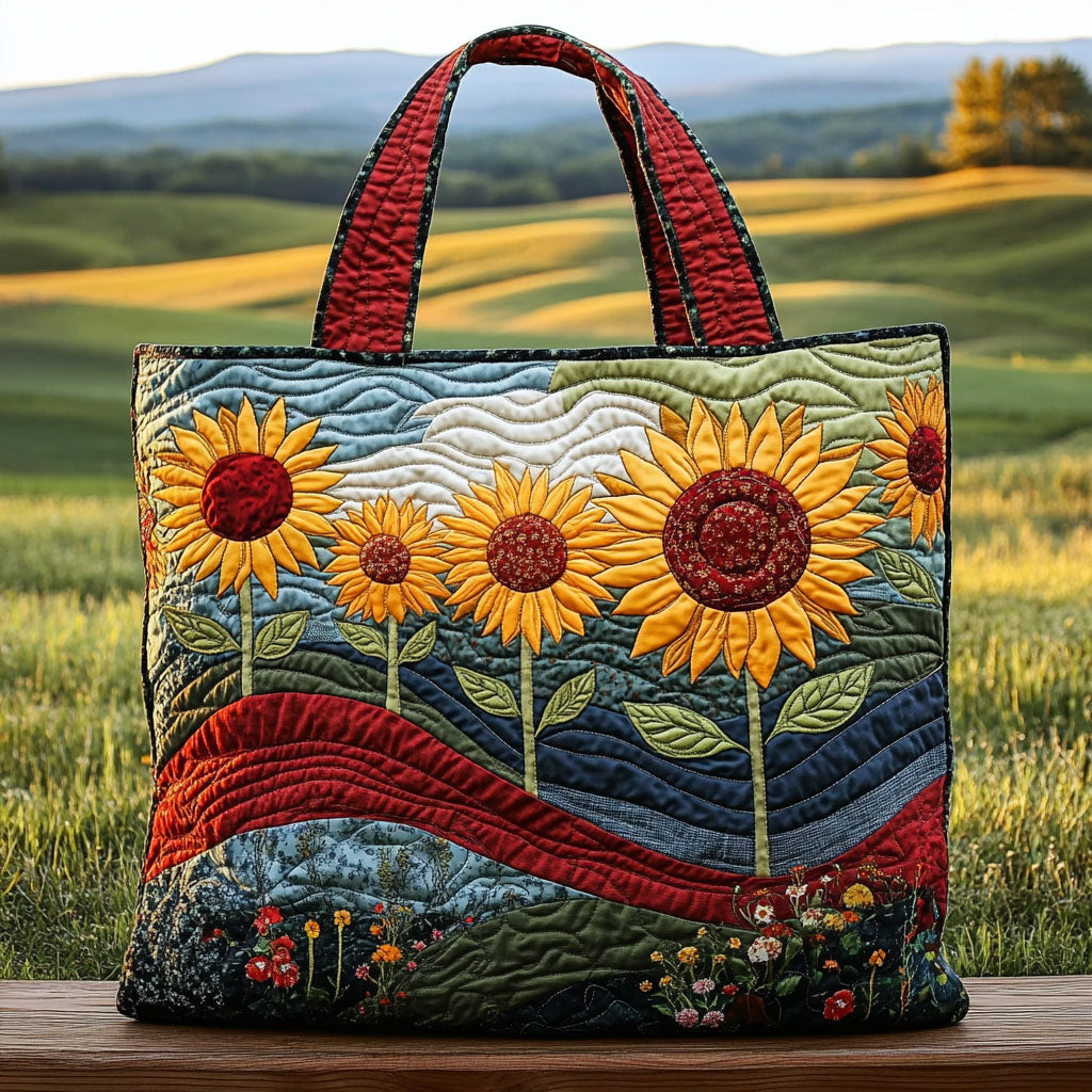 Golden Fields Quilted Tote Bag Best Women's Shoulder Bags Sunflower Gifts For Women