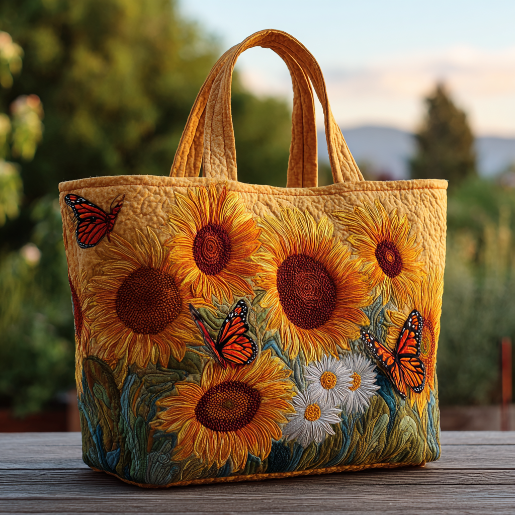 Golden Fields Quilted Tote Bag Handbag For Women Sunflower Gifts For Grandma