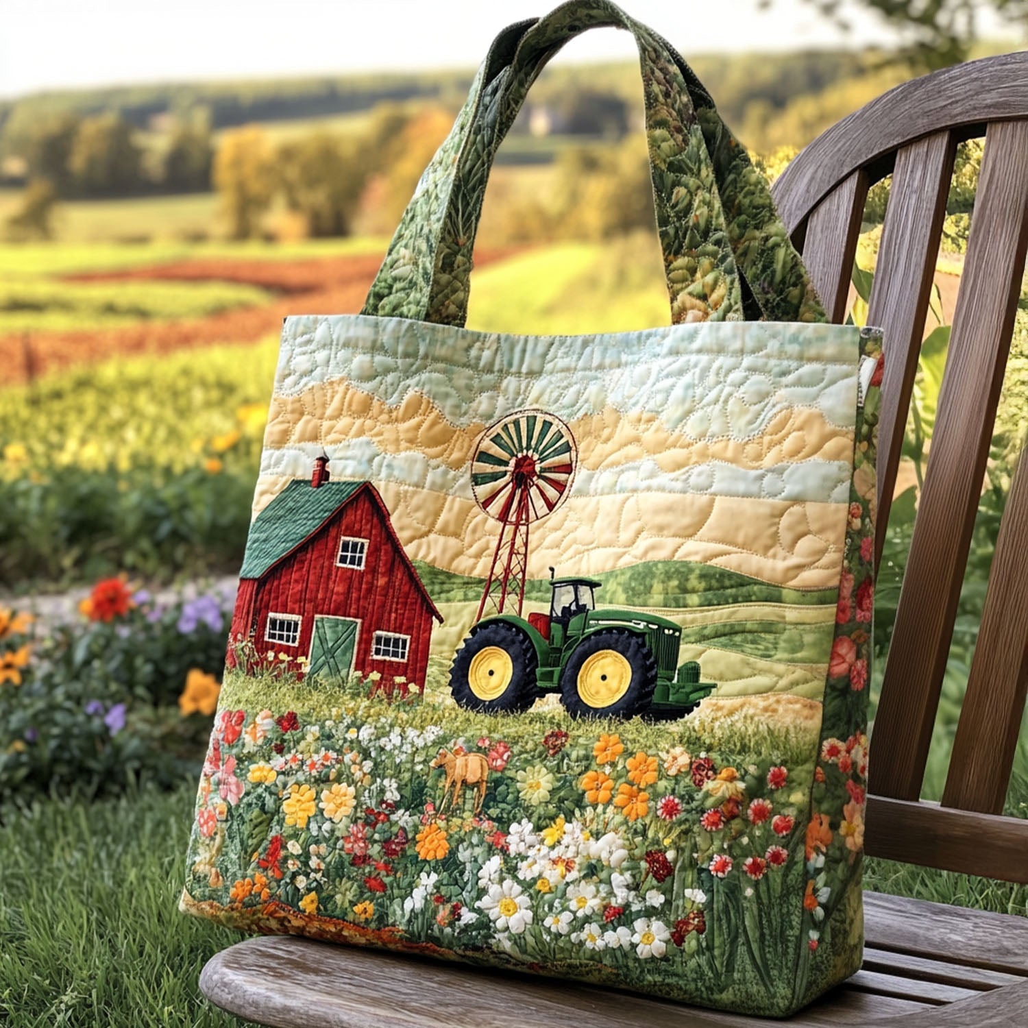 Golden Fields Quilted Tote Bag Patchwork Tote Bag Birthday Presents For Dad