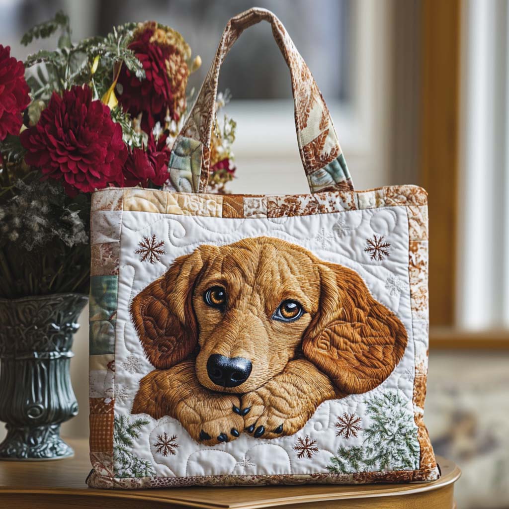 Golden Friend Quilted Tote Bag Shoulder Bags For Women Gifts For Sausage Dog Lovers