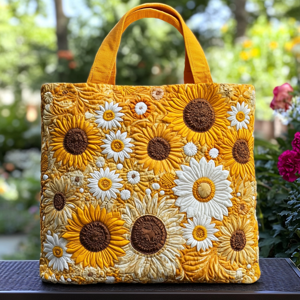 Golden Garden Quilted Tote Bag Best Shoulder Tote Bag Sunflower Gifts For Women