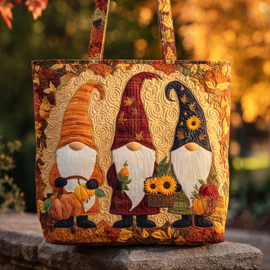 Golden Harvest Gnome Quilted Tote Bag Best Shoulder Tote Bag Autumn Gifts Items