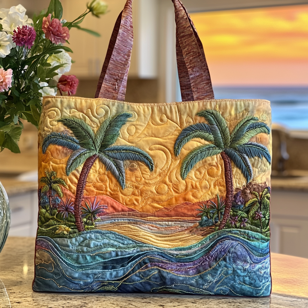 Golden Horizon Quilted Tote Bag Large Tote Bag Best Gifts For Beach Lovers