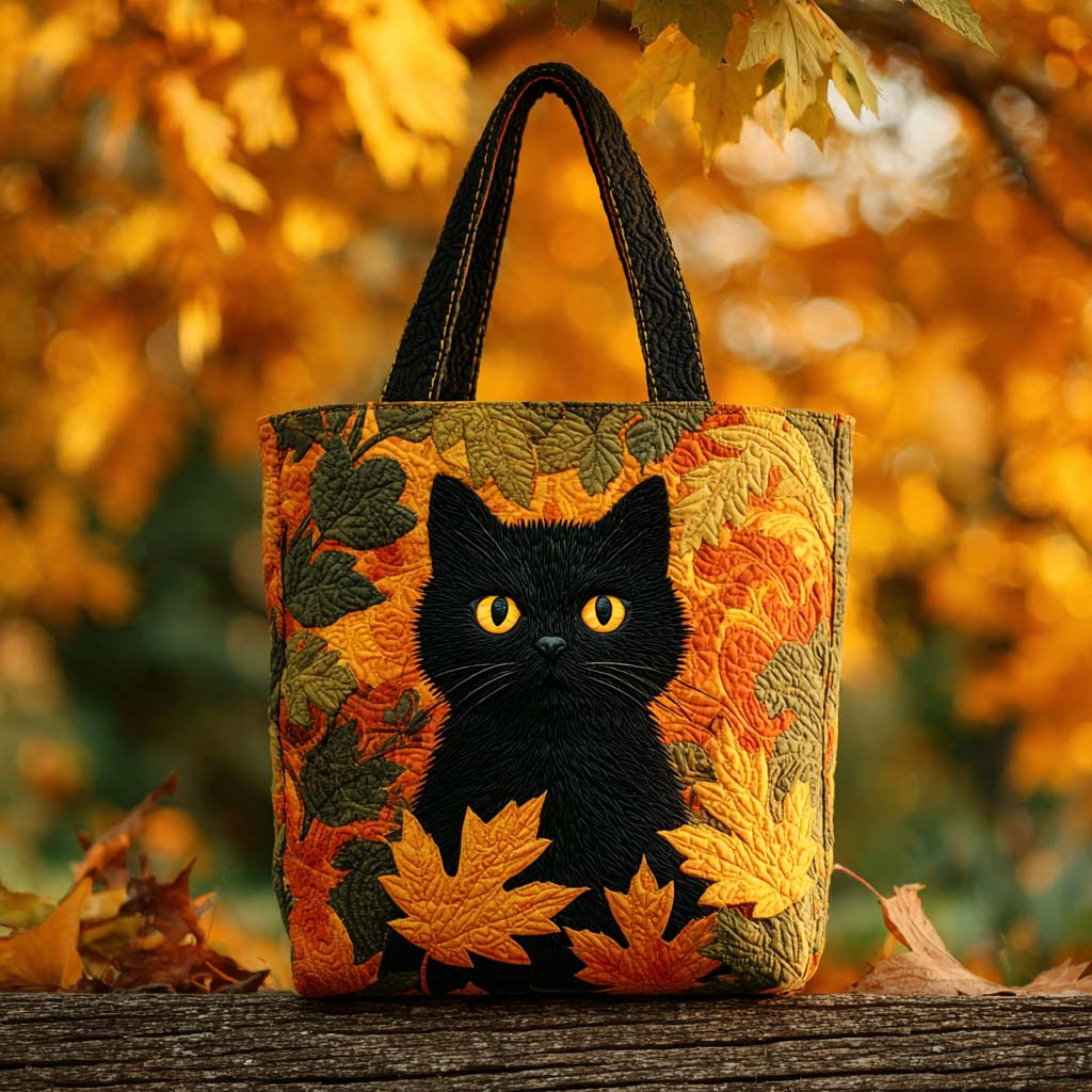 Golden Leaf Cat Quilted Tote Bag Cute Tote Bags Gift Ideas For Fall
