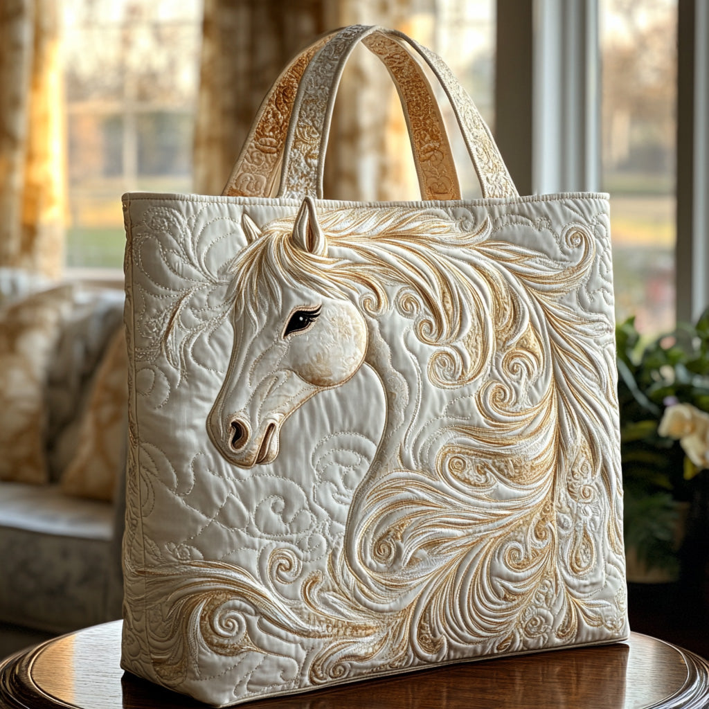 Golden Mane Quilted Tote Bag Tote Bag Shoulder Gift For Horse Lover