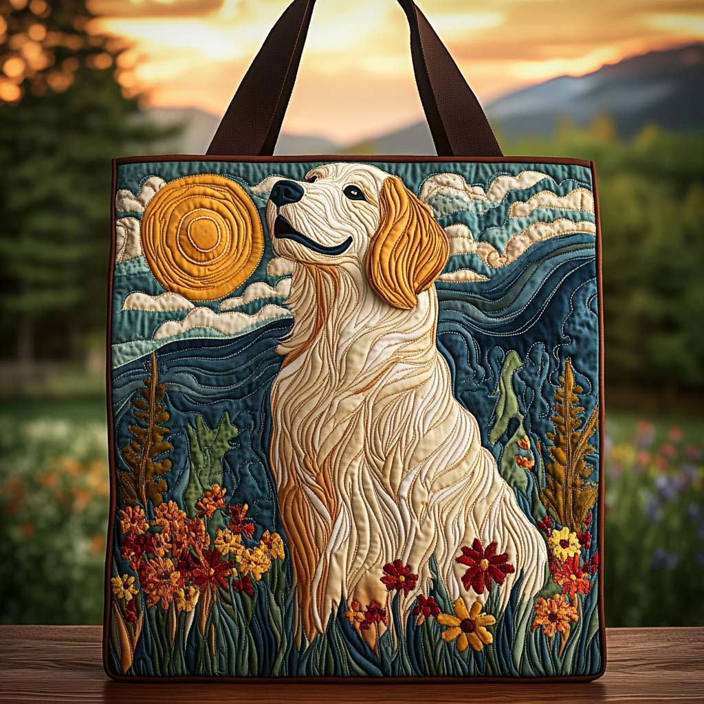Golden Meadow Sunset Quilted Tote Bag Popular Totes Golden Retriever Themed Gifts