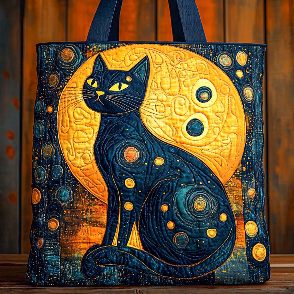Golden Moon Cat Quilted Tote Bag Best Shoulder Handbags Gifts For Mom From Son