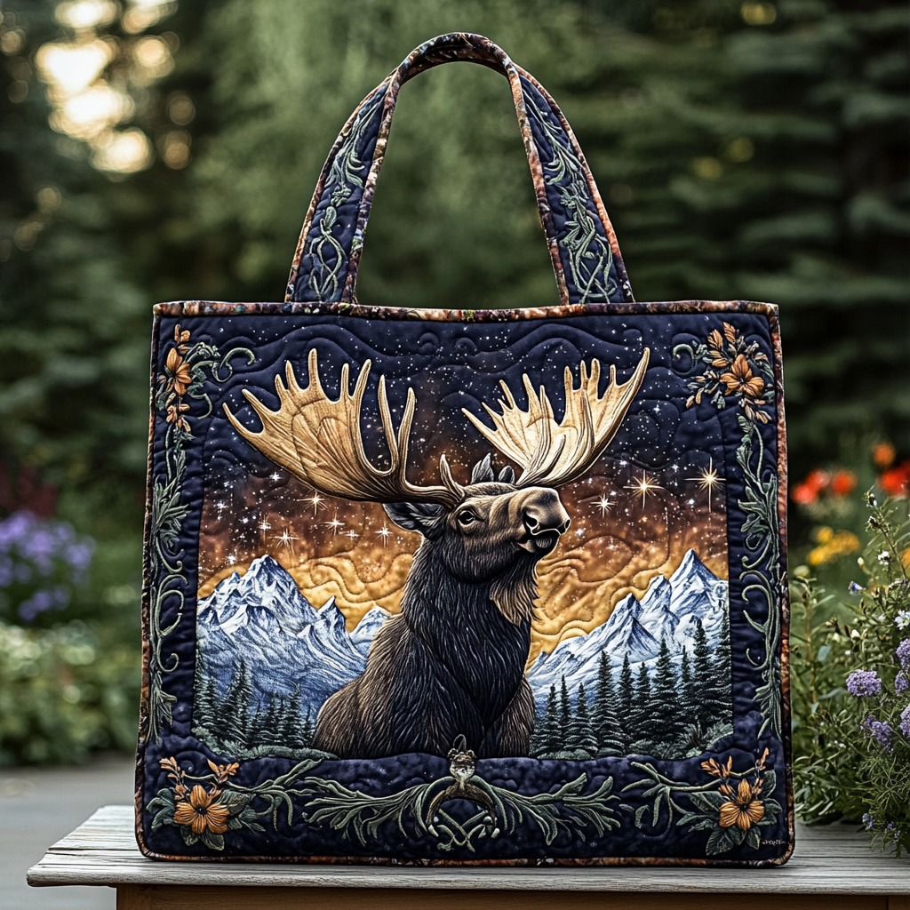 Golden Moose Quilted Tote Bag Patchwork Tote Bag Mum Present