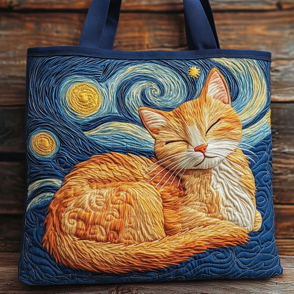 Golden Night Whiskers Quilted Tote Bag Patchwork Tote Bag Gifts For Busy Moms