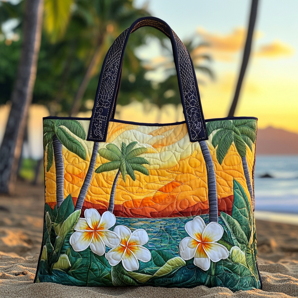 Golden Palm Quilted Tote Bag Women's Shoulder Handbags Cool Gifts For Beach Lovers