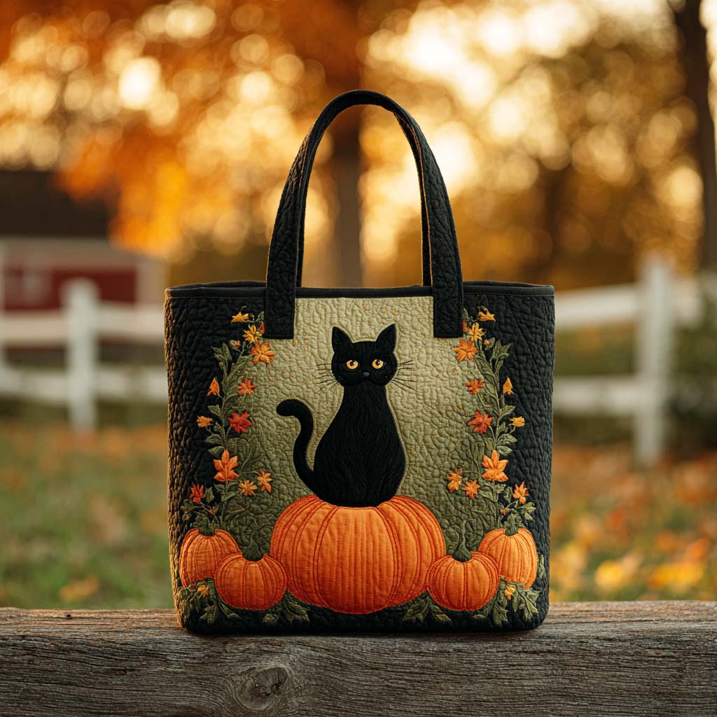 Golden Shadow Cat Quilted Tote Bag Large Tote Bag Autumn Presents