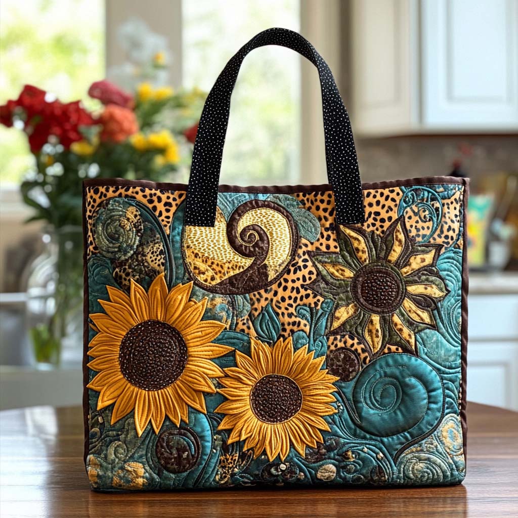 Golden Sunflower Lane Quilted Tote Bag Best Luxury Tote Sunflower Items For Gifts