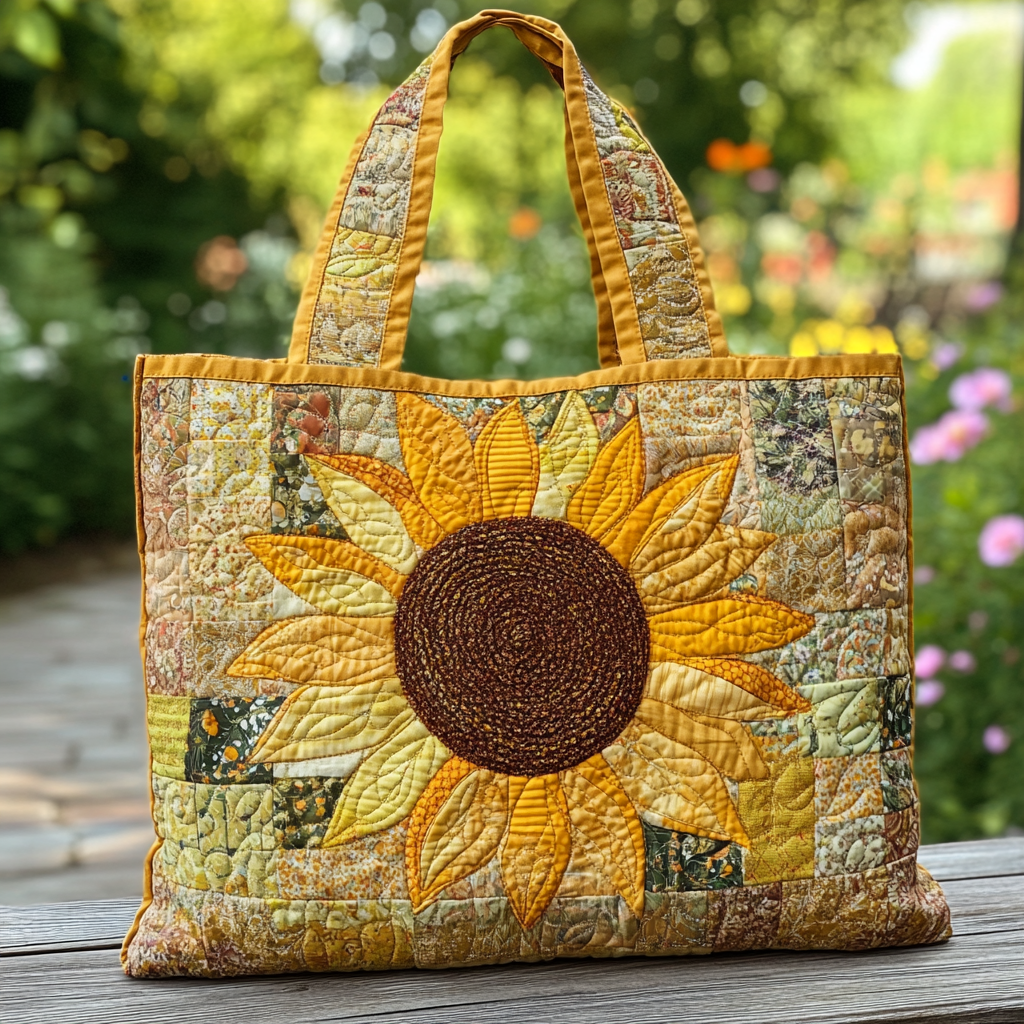 Golden Sunflower Quilted Tote Bag Shoulder Bag Hobo Sunflower Gifts For Women