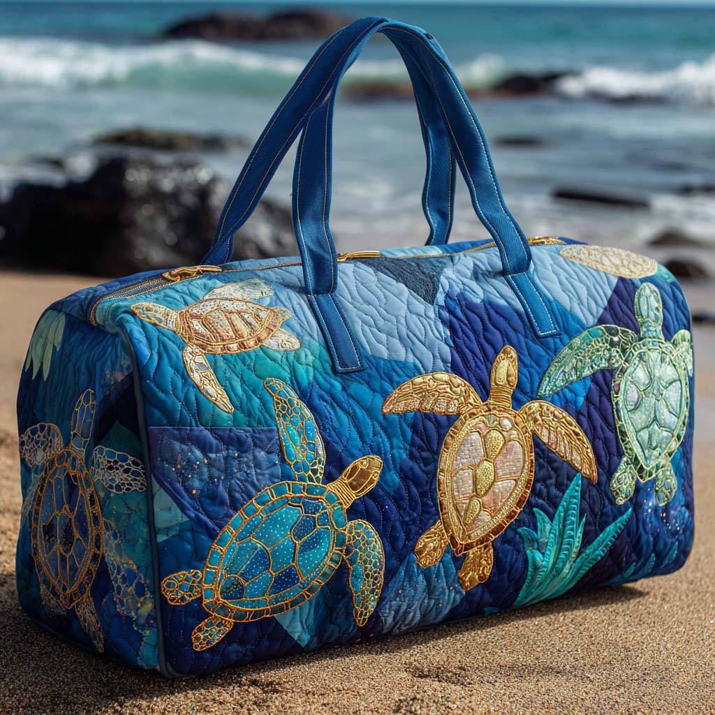 Golden Swim Quilted Duffle Bag Trendy Duffel Bags Sea Turtle Themed Gifts