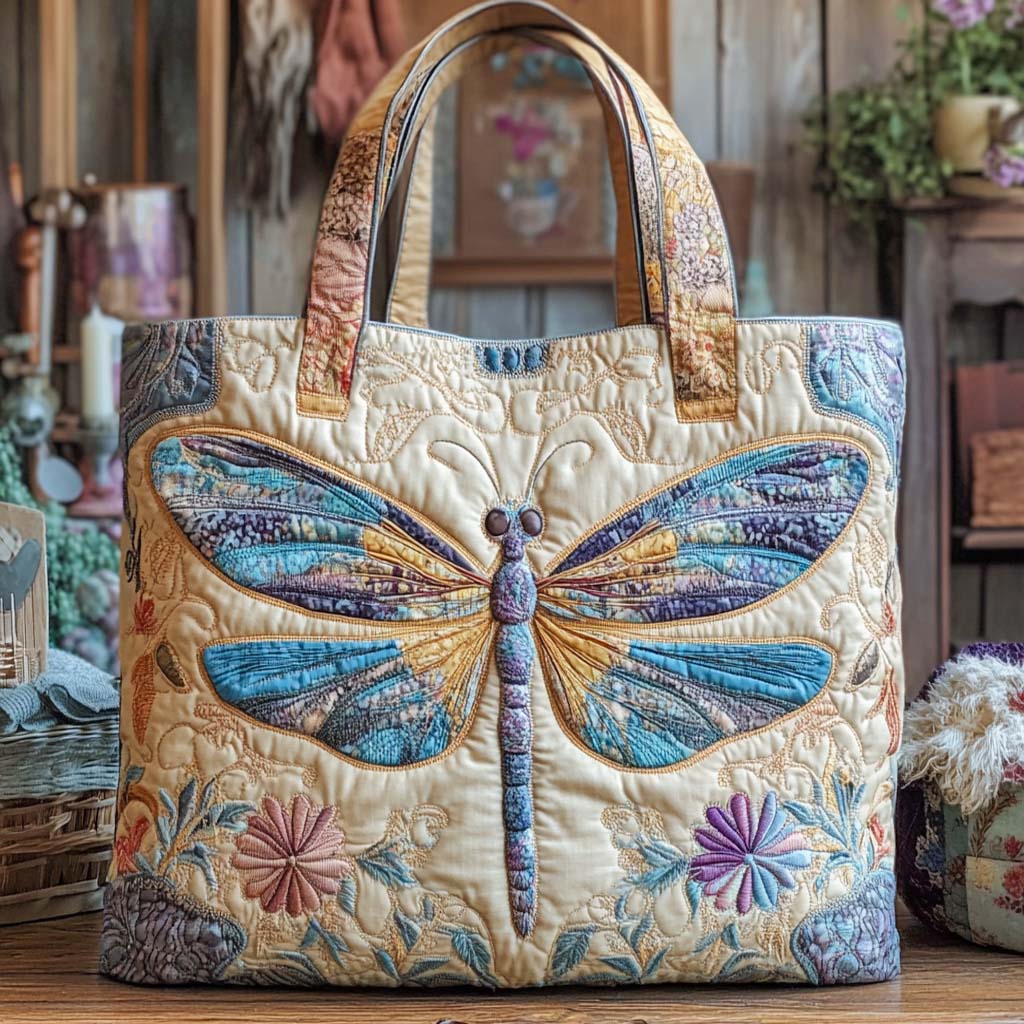 Golden Tranquility Quilted Tote Bag Best Tote Bags For Women Dragonfly Gifts For Her