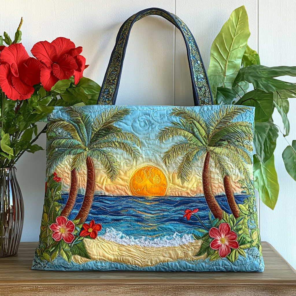 Golden Tropic Quilted Tote Bag Shoulder Bag Cute Beach Themed Gifts For Her