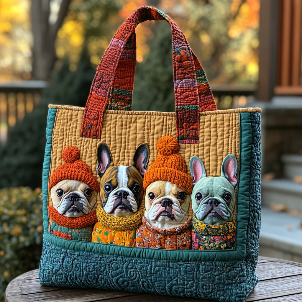 Gourd Glam Quilted Tote Bag Trendy Shoulder Bags French Bulldog Lover Gifts