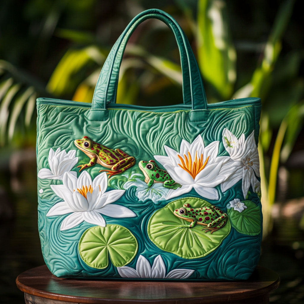 Green Guardian Quilted Tote Bag Perfect Shoulder Bag Frog Gifts For Adults