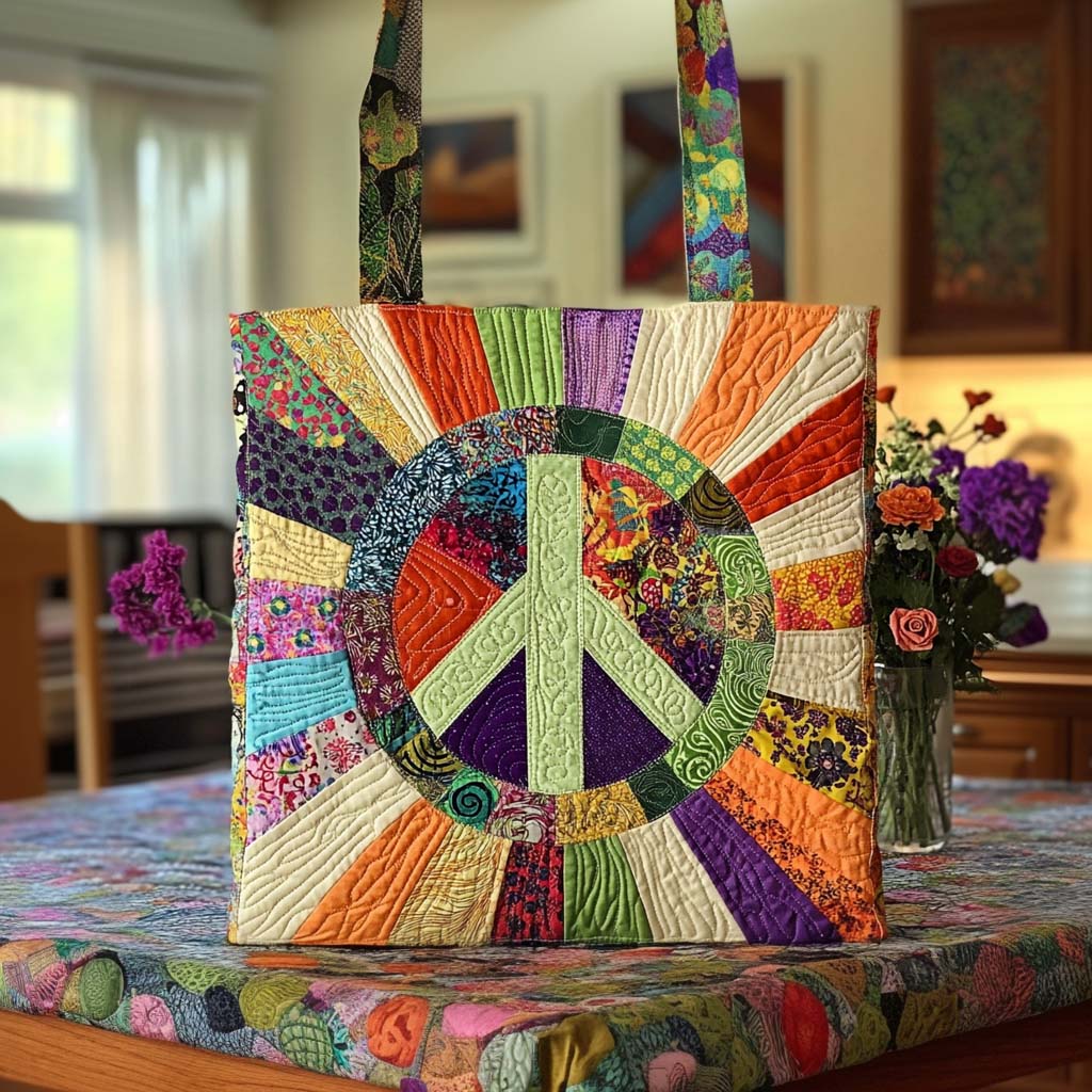 Groovy Days Quilted Tote Bag Patchwork Tote Bag Gifts For Hippie Sister