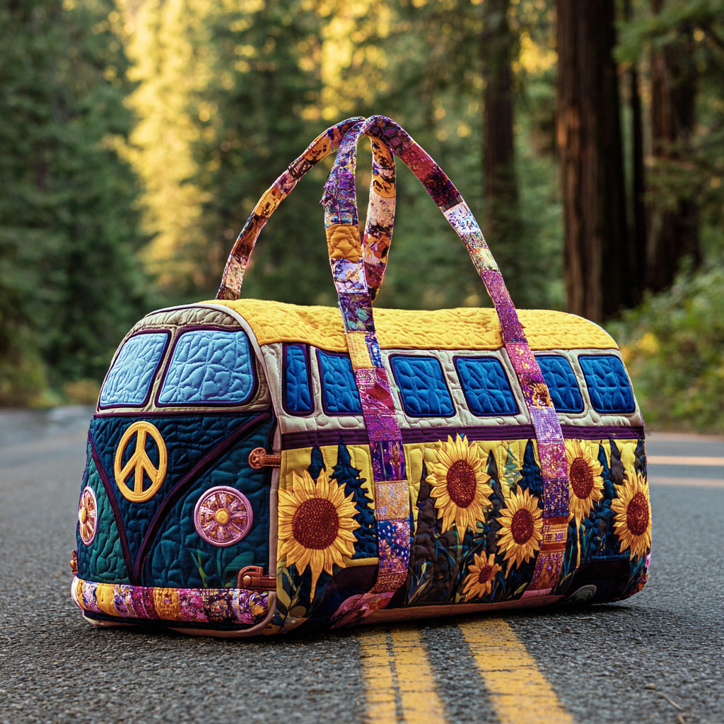 Groovy Ride Quilted Duffle Bag Women's Carry On Duffel Bag Best Gifts For Hippie Friends