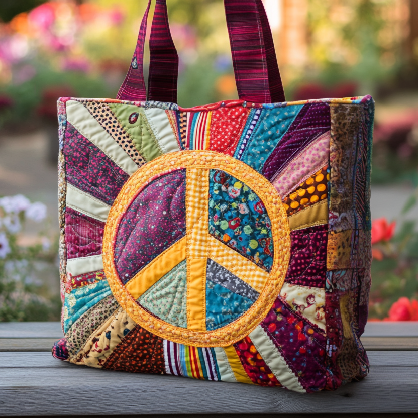 Groovy Threads Quilted Tote Bag Best Shoulder Bag For Women Hippie Gifts For Mom