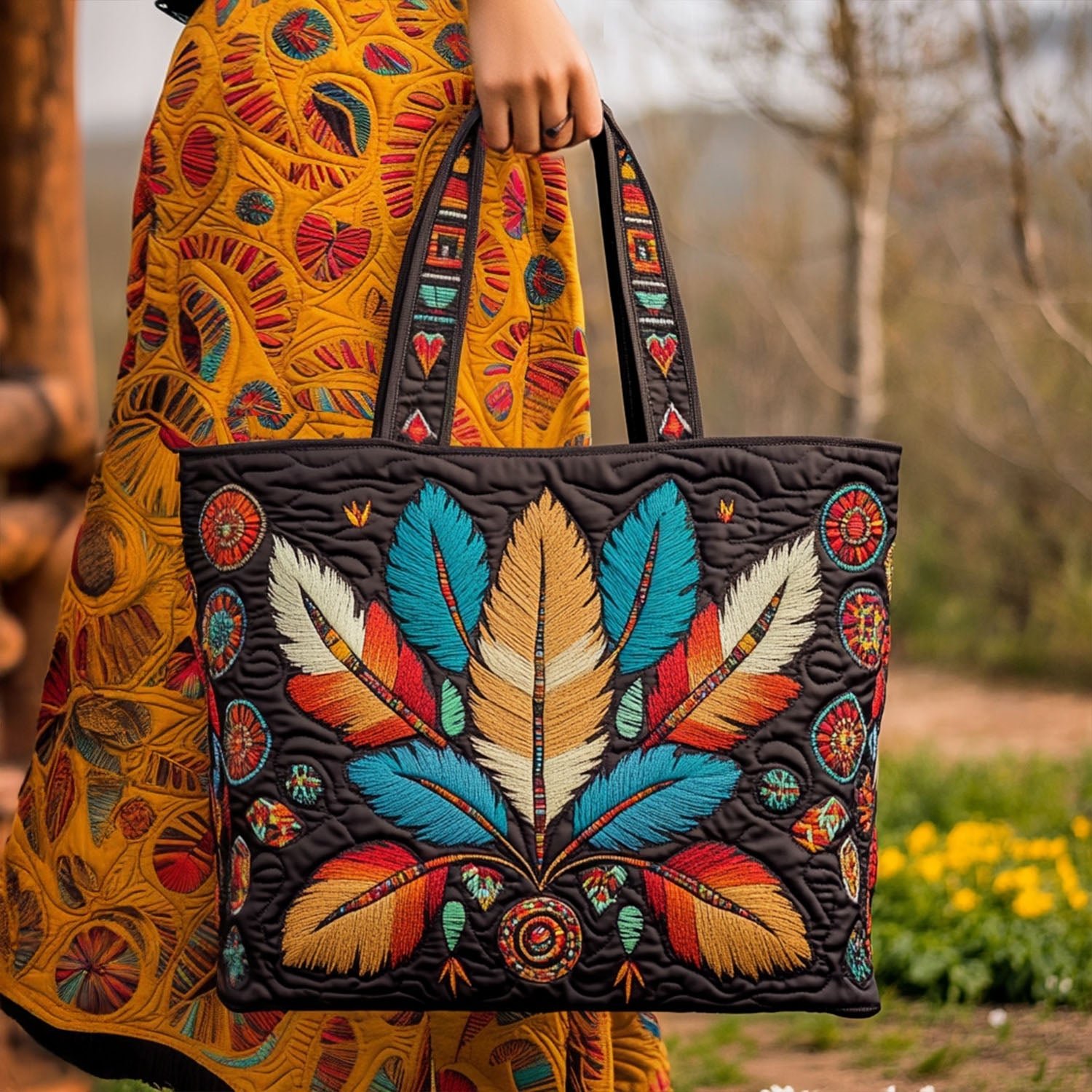 Halo of Peace Quilted Tote Bag Trendy Shoulder Bags Native American Gift Ideas