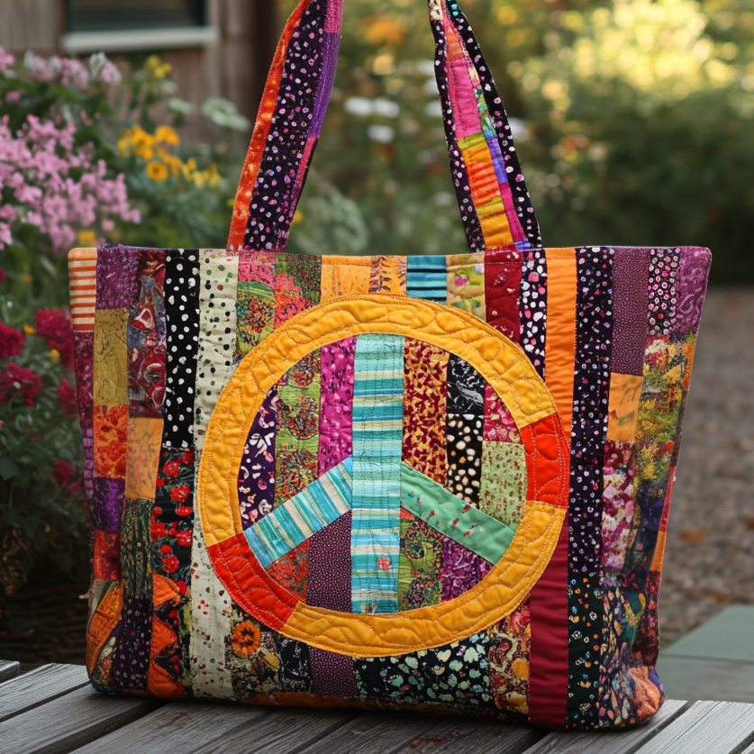 Hand-Stitched Harmony Quilted Tote Bag Trendy Shoulder Bags Hippie Dad Gifts