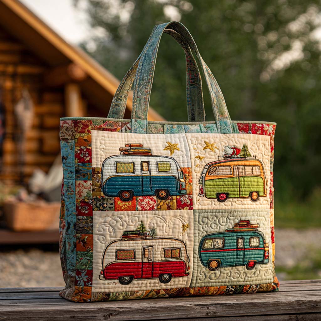 Happy Camp Days Quilted Tote Bag Popular Designer Tote Bags Great Presents For Camping Lovers