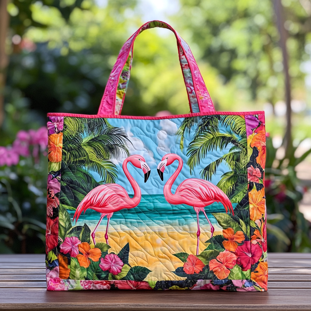 Happy Flamingo Quilted Tote Bag Best Bags For Women Birthday Presents For Flamingo Lovers