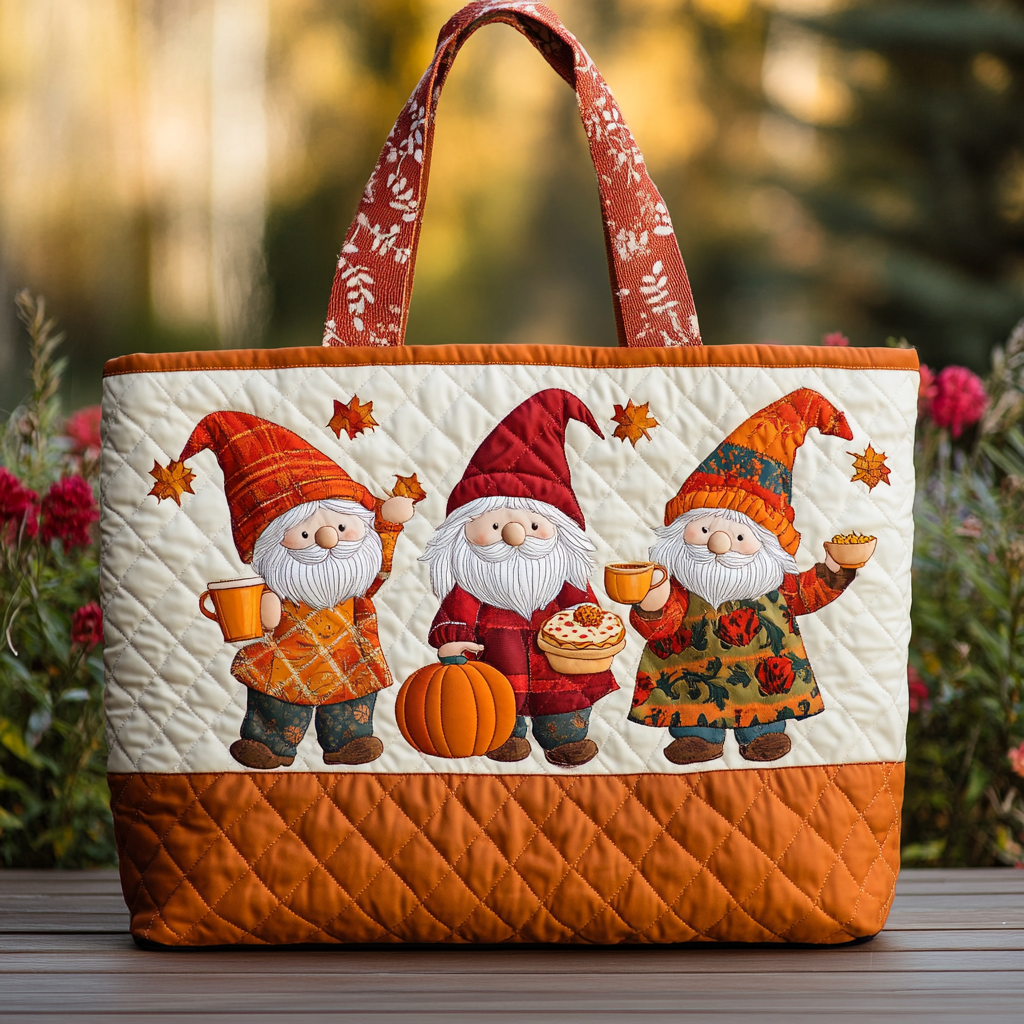 Happy Gnome Quilted Tote Bag Most Popular Shoulder Bags Cute Fall Gifts