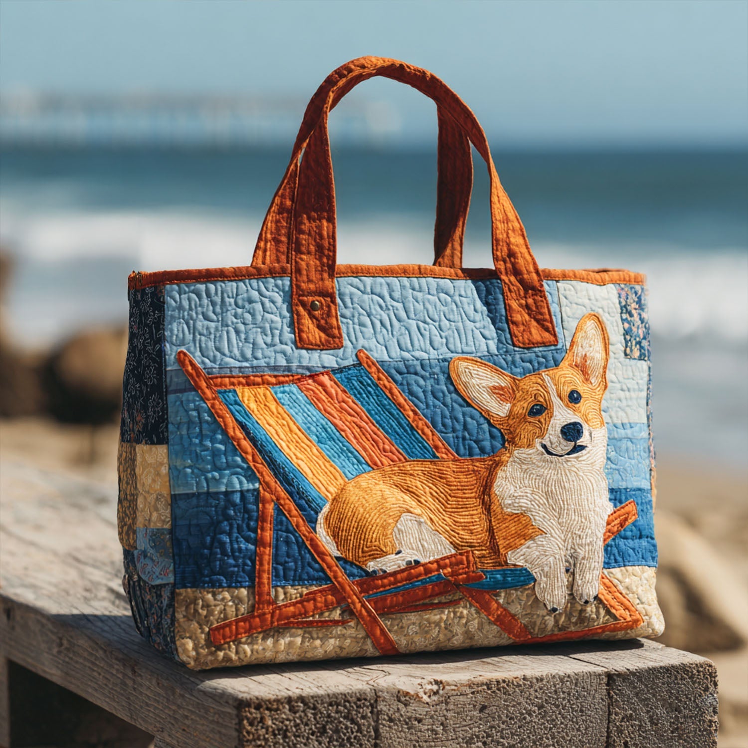 Happy-Go-Corgi Quilted Tote Bag Womens Handbag Gifts With Corgis On Them