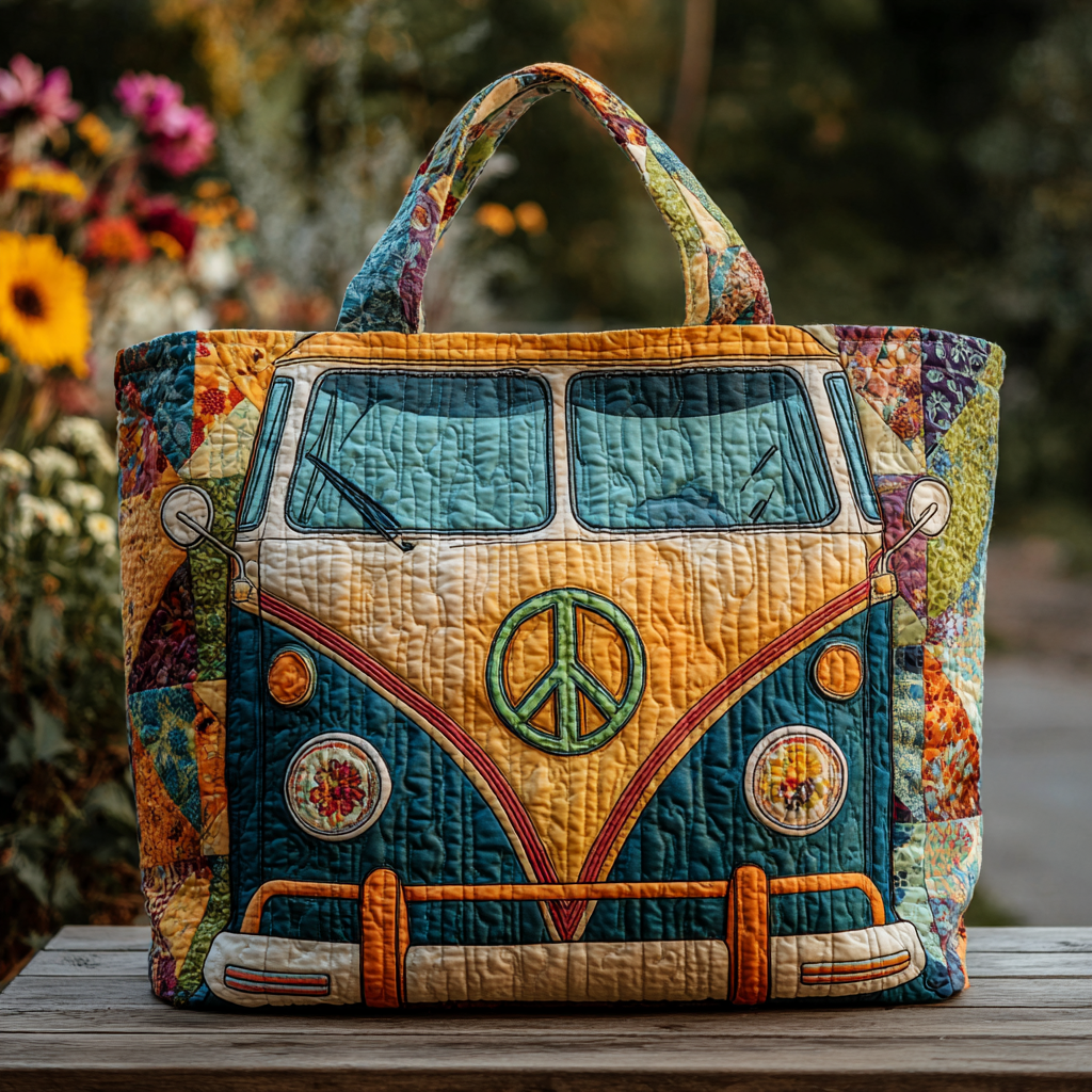 Happy Road Quilted Tote Bag Best Shoulder Tote Bag Cute Camping Gifts