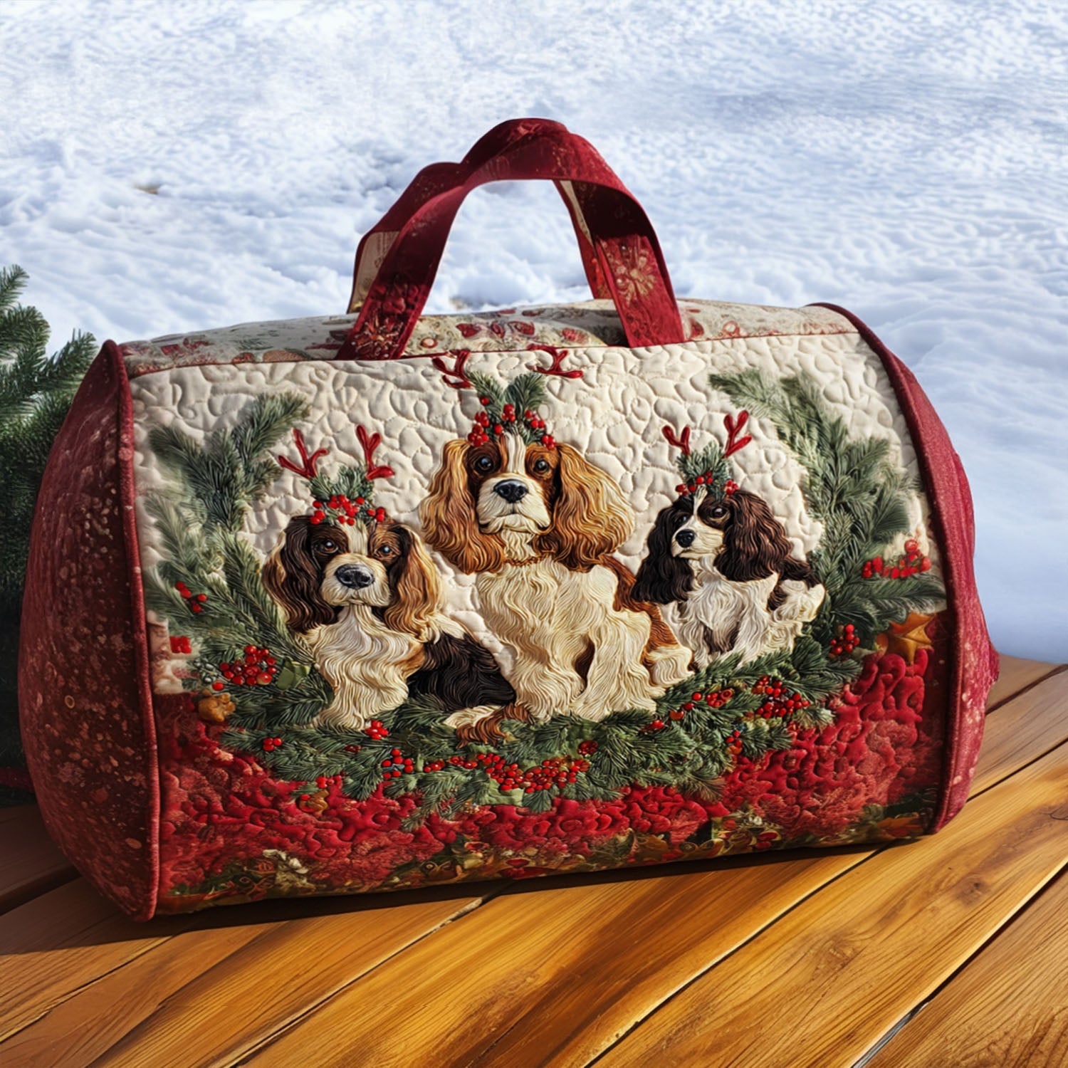 Happy Spaniel Quilted Duffle Bag Cute Duffel Bags Women Dog Mom Merchandise