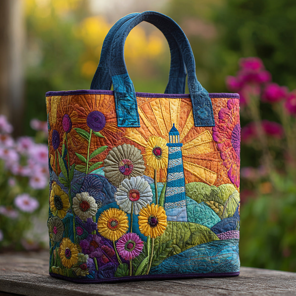 Harbor Flame Quilted Tote Bag Cute Tote Bags Lighthouse Gifts For Women