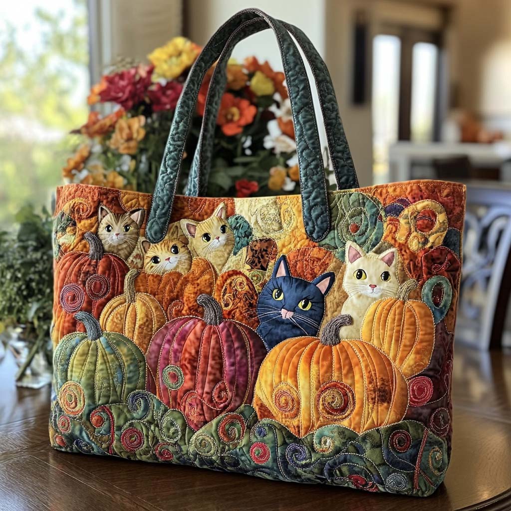 Harvest Cat Joy Quilted Tote Bag Best Quality Tote Bags Cat Themed Birthday Presents