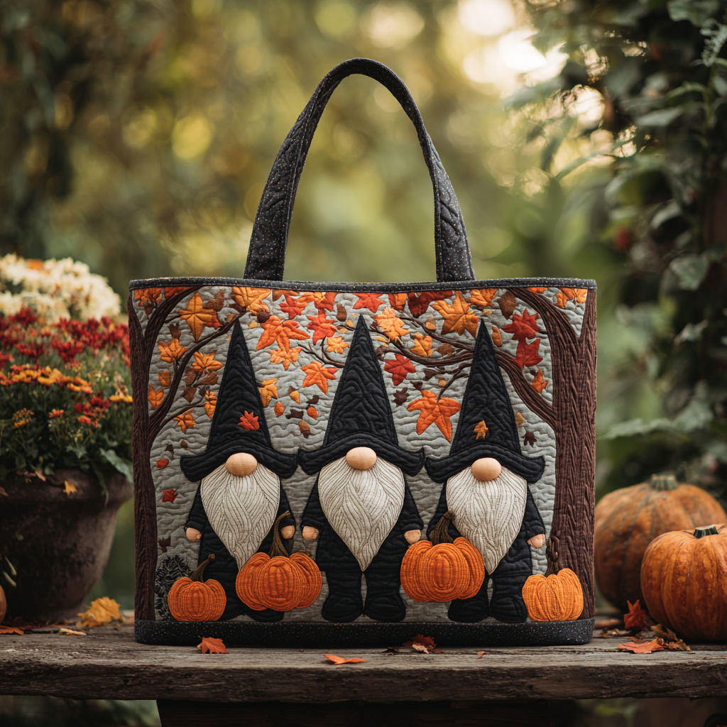 Harvest Gnome Quilted Tote Bag Patchwork Tote Bag Autumn Inspired Gifts