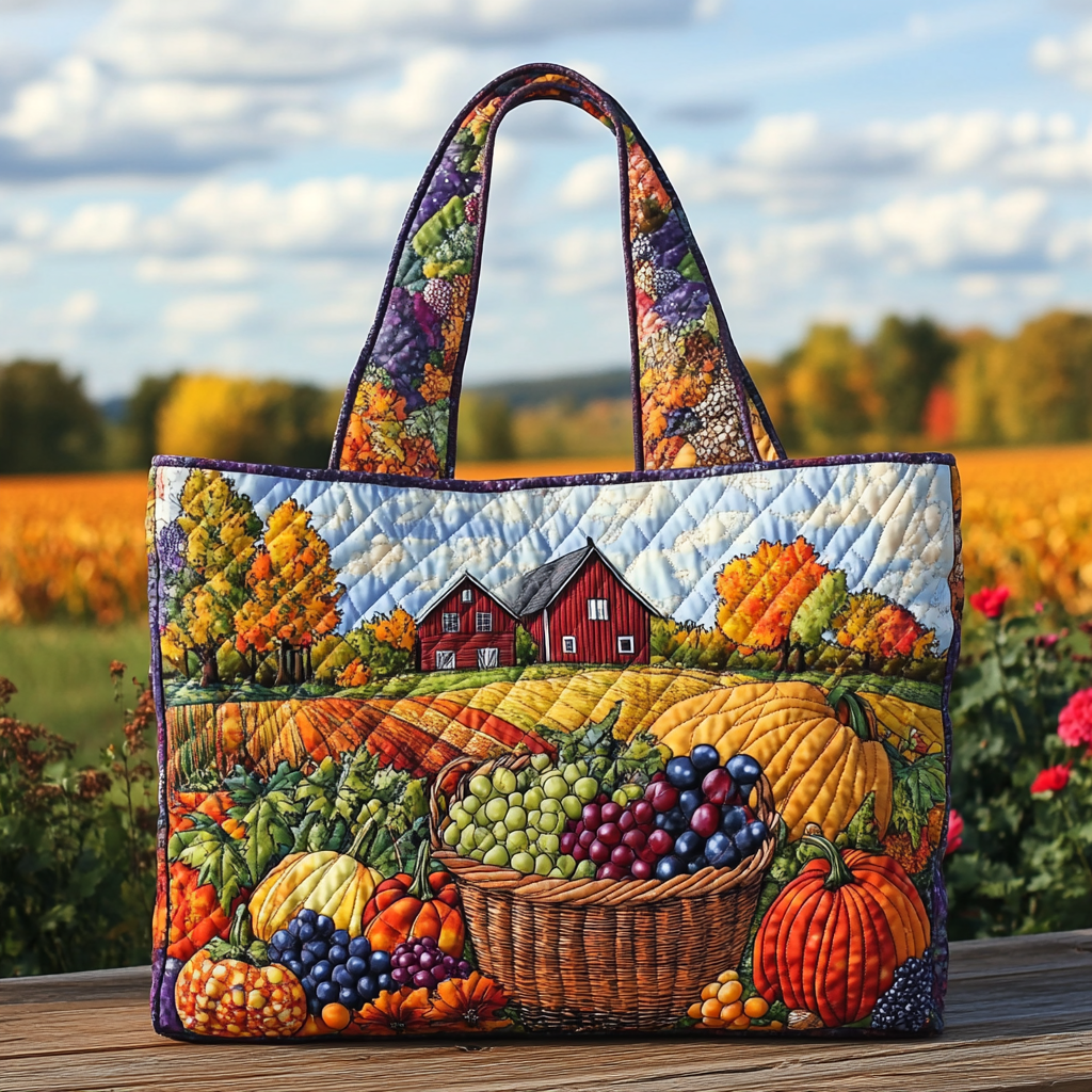 Harvest Road Quilted Tote Bag Cute Shoulder Bags Autumn Gifts For Friends
