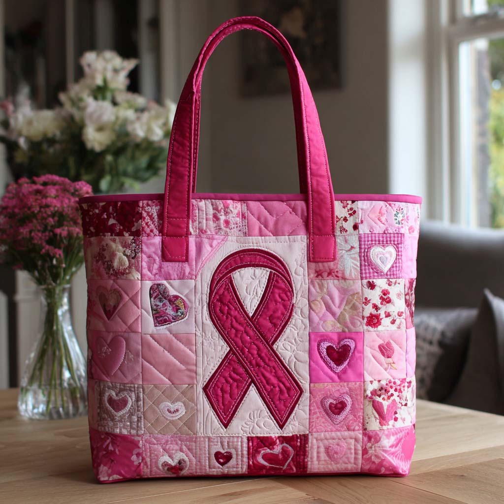 Heartfelt Awareness Quilted Tote Bag Best Bags For Women Gifts For Women With Cancer