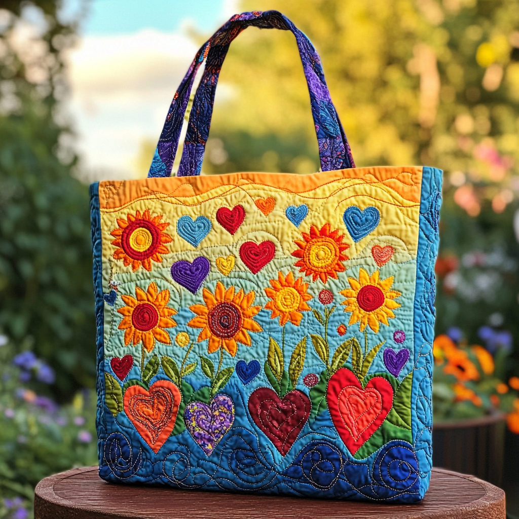 Heartfield Love Quilted Tote Bag Perfect Shoulder Bag Sunflower Gifts For Her