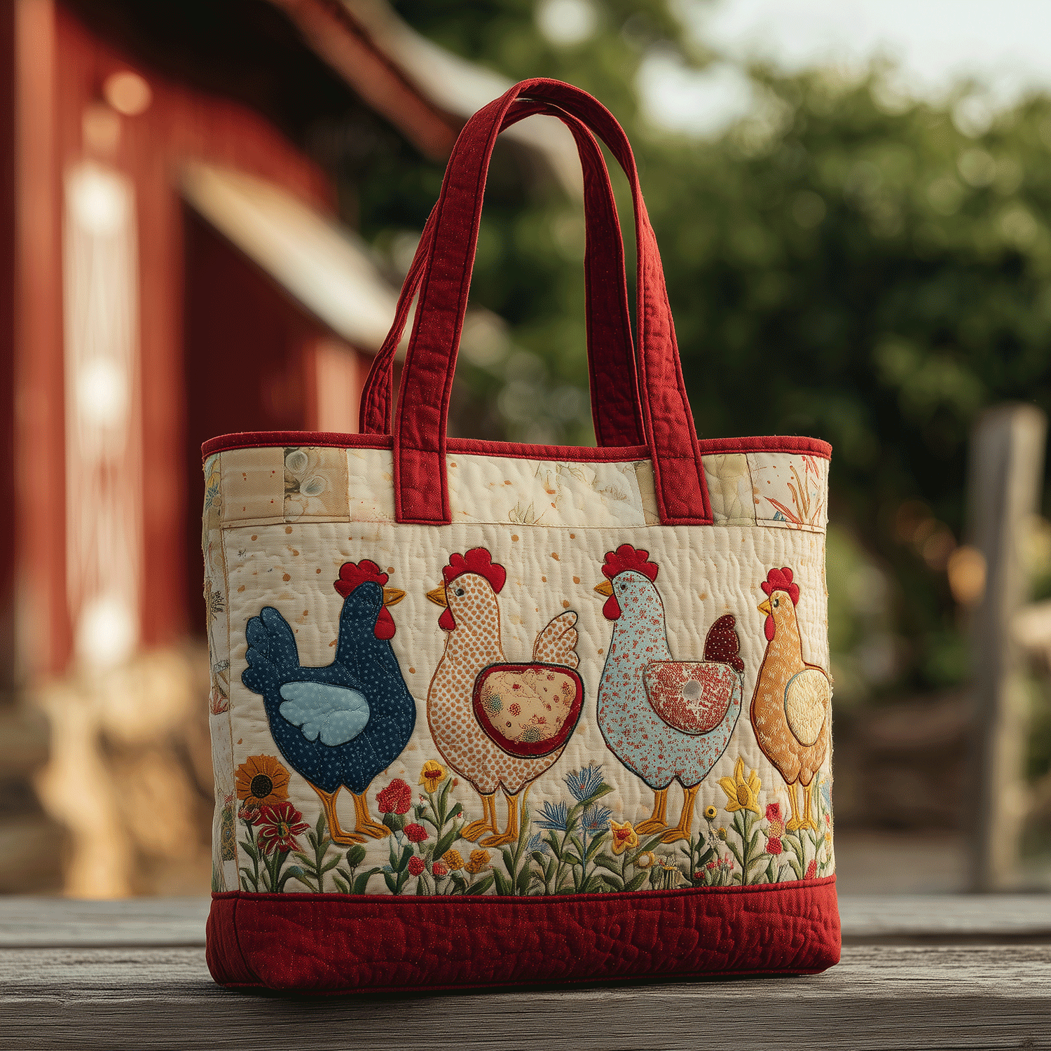 Henhouse Harmony Quilted Tote Bag Womens Shoulder Bags Presents For Chicken Lovers