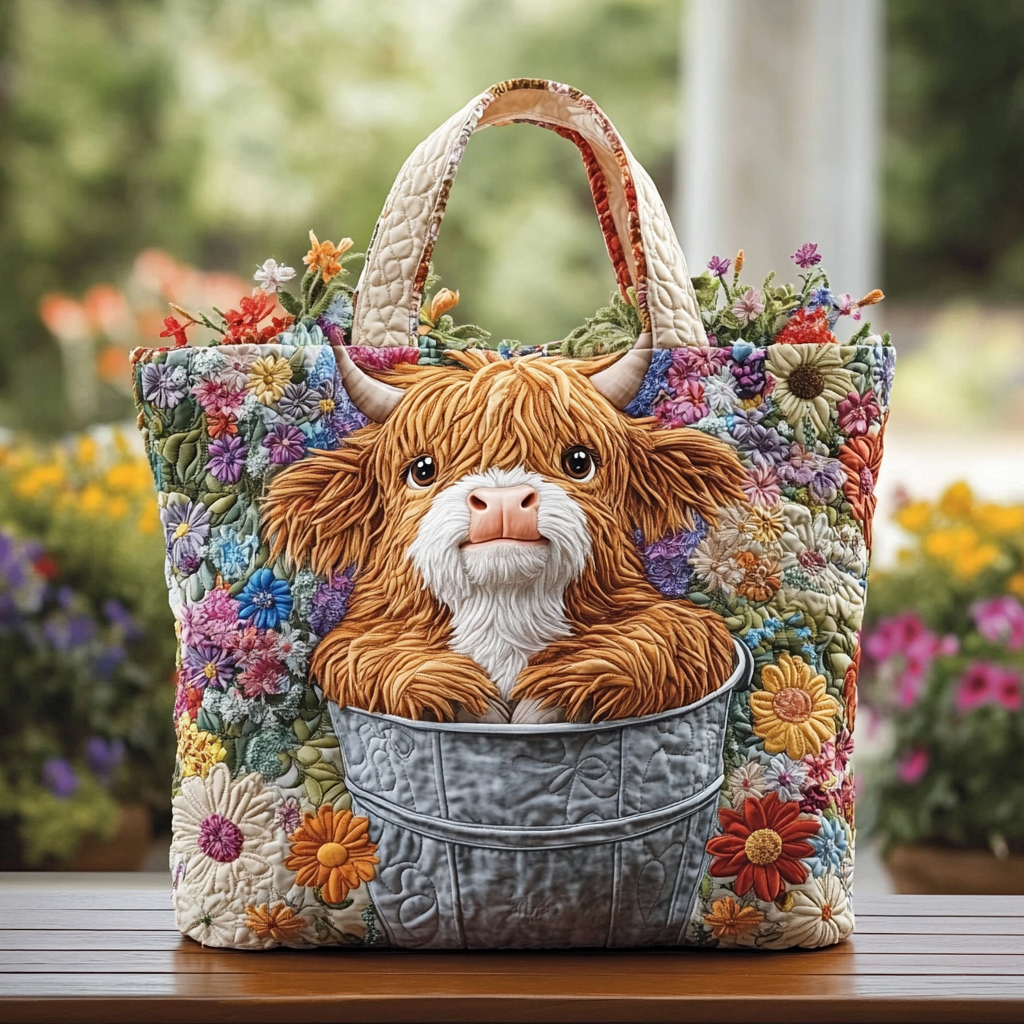 Highland Cow Meadow Quilted Tote Bag Best Work Totes For Women Highland Cattle Gifts