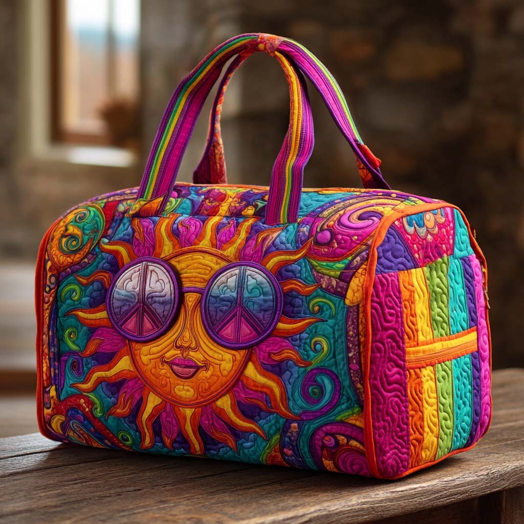 Hippie Happy Sun Quilted Duffle Bag Weekender Duffel Bag For Women Hippie Birthday Gifts