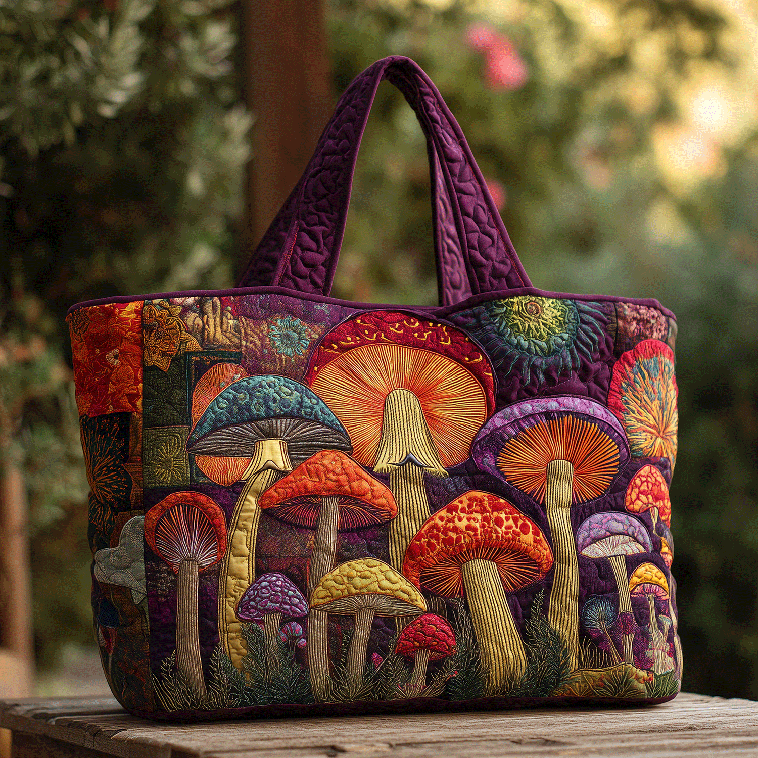 Hippie Mushroom Dreams Quilted Tote Bag Top Design Tote Bag Mushroom Lovers Gifts