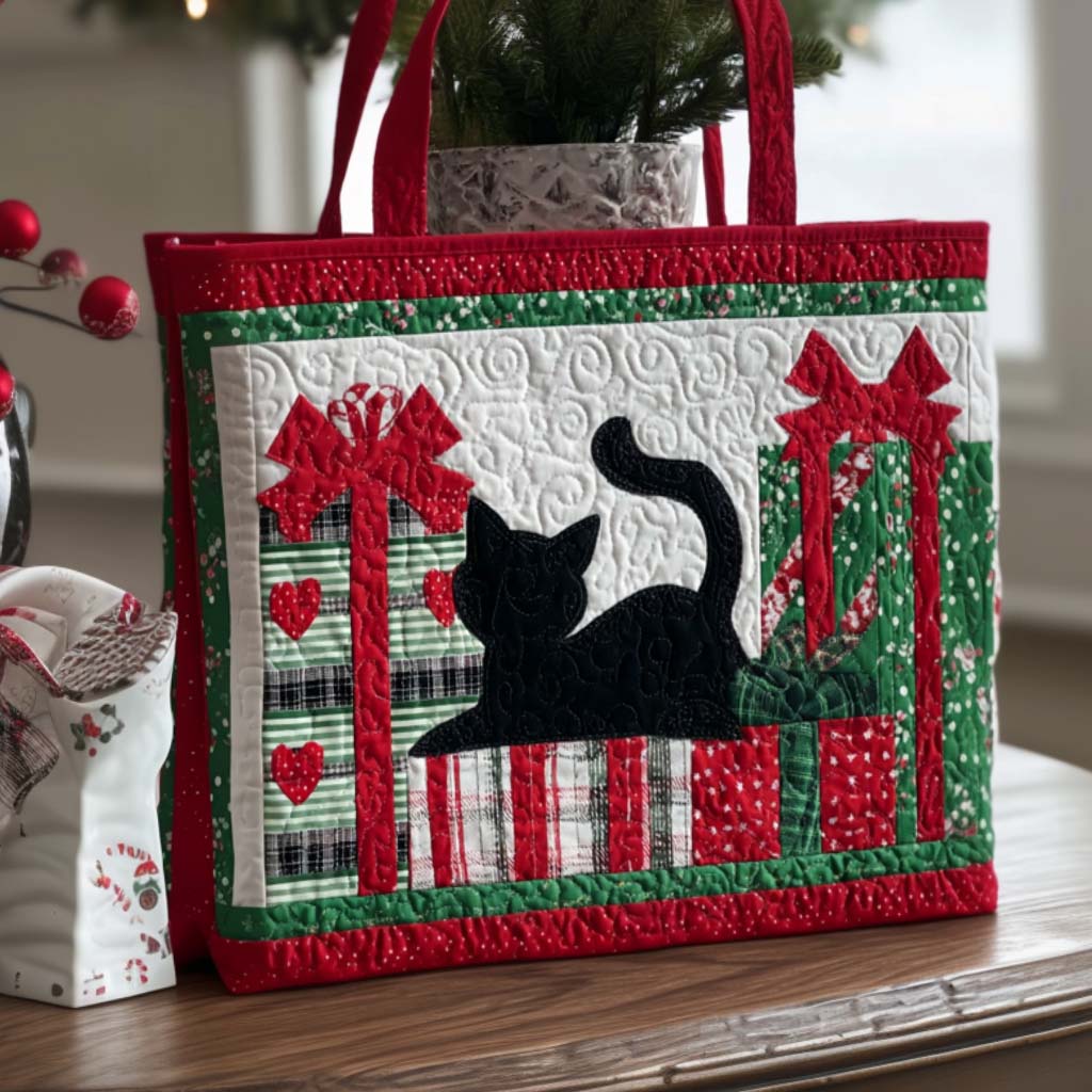Holiday Cat Quilted Tote Bag Best Bags For Women Unusual Gifts For Cat Lovers