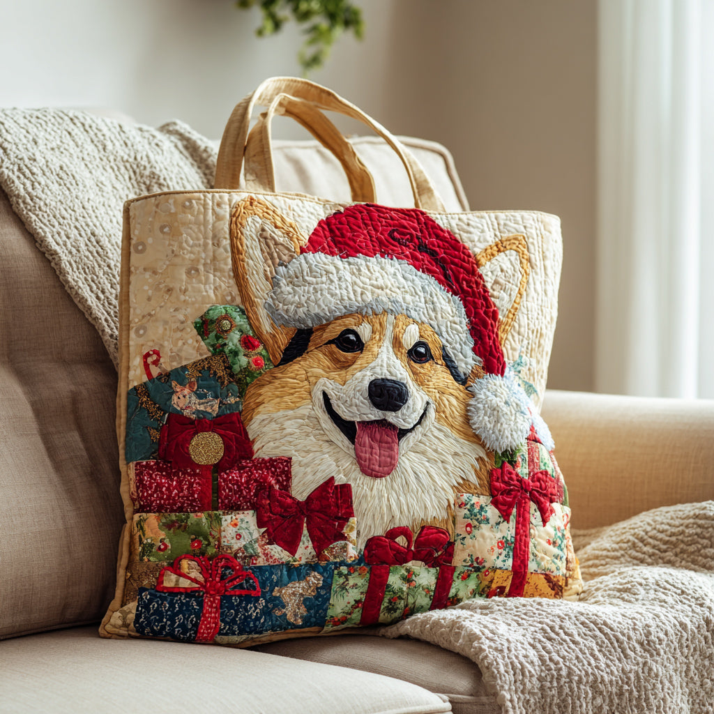 Holiday Corgi Quilted Tote Bag Handbag For Women Corgi Themed Gifts