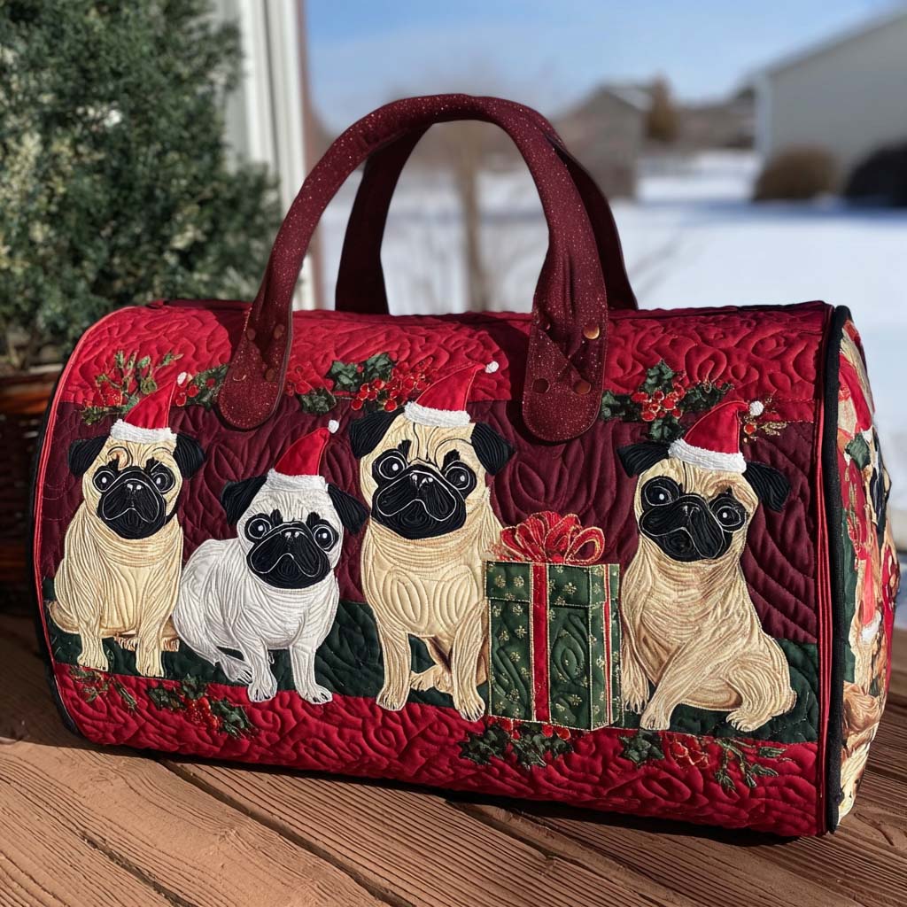 Holiday Pugsy Quilted Duffle Bag Women's Workout Duffel Bags Top Gifts For Dog Owners