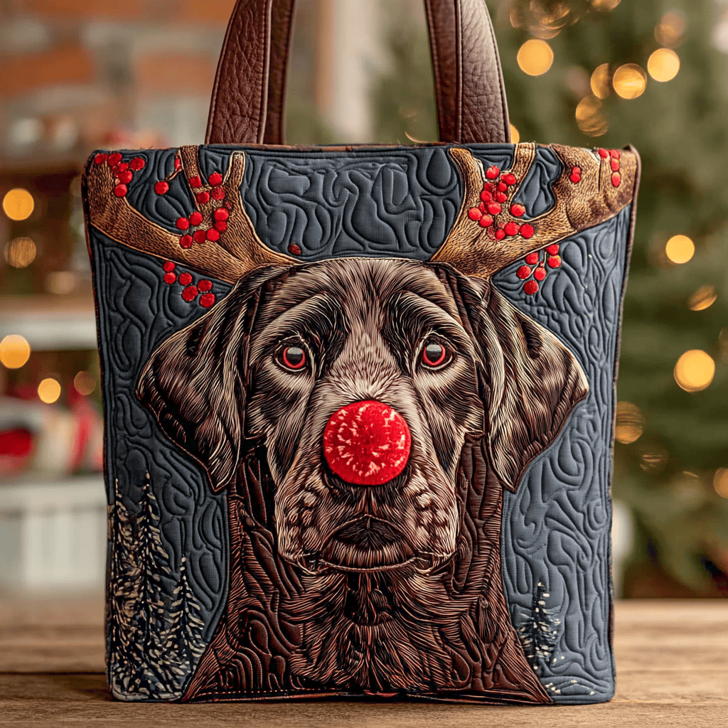 Holiday Reindeer Chocolate Lab Quilted Tote Bag Best Everyday Tote Bag Labrador Themed Gifts